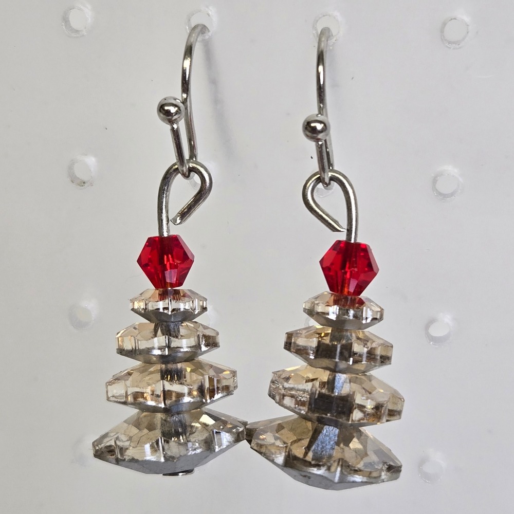 Beaded Christmas Tree Dangle Drop Earrings, Holiday Festive, 1"‎
